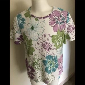 Alfred Dunner Petite Short Sleeve Floral Top Bead Accent